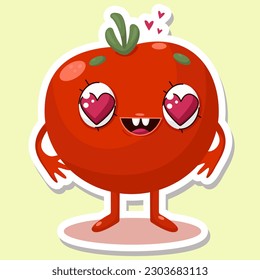Vector illustration of tomato character stickers with cute expression, cool, funny, tomato isolated
