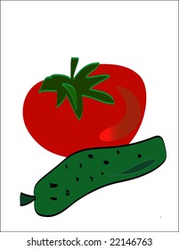 vector illustration of tomato and cucumber isolated on white