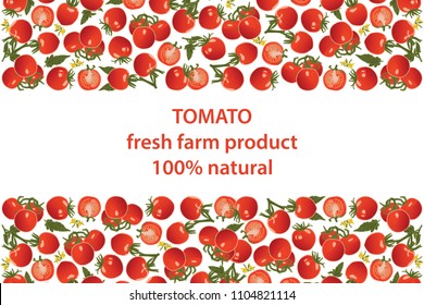 vector illustration of tomato and leaf design background white and vegetable and text fresh farm product 100% natural EPS10