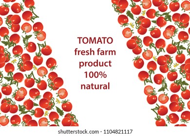 vector illustration of tomato and leaf design background white and vegetable and text fresh farm product 100% natural EPS10