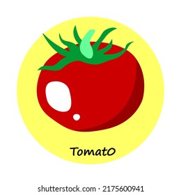 Vector illustration of a tomato on a yellow round background