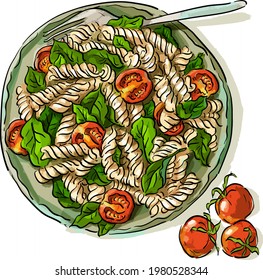 Vector illustration with tomato pasta 