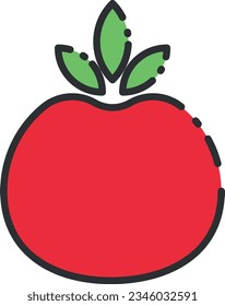 Vektorgrafik einer Tomate. rote Früchte. Gesundes Obst und Gemüse. Apfel. Ernährung und Vegan.