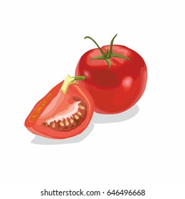 Vector Illustration Of Tomato With A Wedge