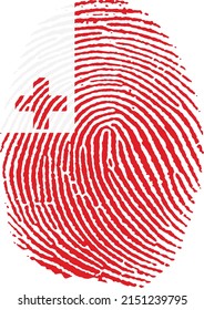 Vector illustration of the Tongan flag in the shape of a fingerprint