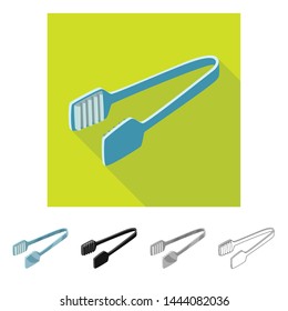 Vector illustration of tongs and dishware icon. Set of tongs and cafe stock symbol for web.