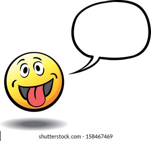 Vector illustration of tongue out face with speech bubble. Easy-edit layered vector EPS10 file scalable to any size without quality loss. High resolution raster JPG file is included.
