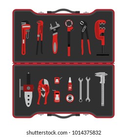 Vector Illustration. Tool Box For Plumbing Work.