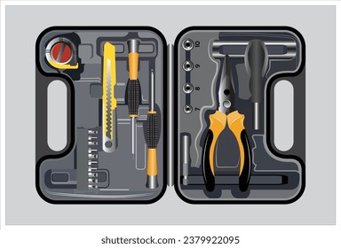 Ilustración vectorial. Cuadro de herramientas para el trabajo de fontanería