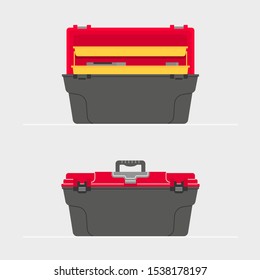 Vector Illustration Of A Tool Box. Set Consisting Of Open And Closed Drawer.