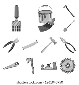 Vector illustration of tool and construction sign. Collection of tool and carpentry stock symbol for web.