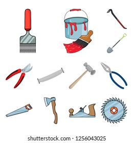 Vector illustration of tool and construction symbol. Set of tool and carpentry stock vector illustration.