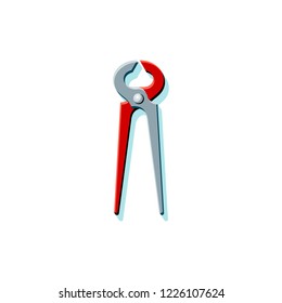Vector illustration of tool cutting pliers flat style. Icon of nippers with turquoise shadow on white background, color drawing, object with shadow in red, gray and black. Handyman toolkit item