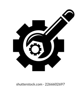 Vector illustration, tool icon, wrench, gear. Repair and maintenance. Flat design. Isolated on a white background.