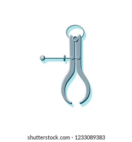 Vector illustration of tool outside caliper flat style. Icon of caliper with turquoise shadow on white background, color drawing, object with shadow in gray dark green. Handyman toolkit item