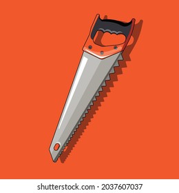 Vector illustration . Tool saw in the flat style on a bright orange background