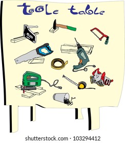vector illustration of tool table, hand drow