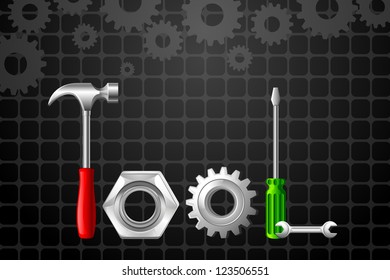 vector illustration of Tool word formed by Hammer and screwdriver