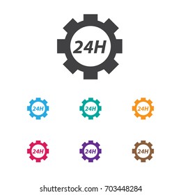 Vector Illustration Of Toolkit Symbol On 24 Hour Service Icon. Premium Quality Isolated Support Center  Element In Trendy Flat Style.
