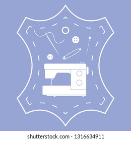Vector illustration with tools and accessories for sewing. Button, thread, sewing machine, pins, needle. Template for design, fabric, print.