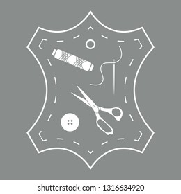 Vector illustration with tools and accessories for sewing. Button, thread, scissors, needle. Template for design, fabric, print.