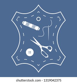 Vector illustration with tools and accessories for sewing. Button, thread, scissors, needle. Template for design, fabric, print.