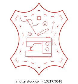Vector illustration with tools and accessories for sewing. Button, thread, sewing machine, pins, needle. Template for design, fabric, print.