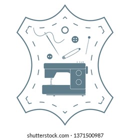 Vector illustration with tools and accessories for sewing. Button, thread, sewing machine, pins, needle. Template for design, fabric, print.