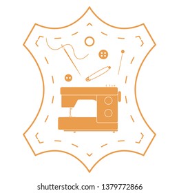Vector illustration with tools and accessories for sewing. Button, thread, sewing machine, pins, needle. Template for design, fabric, print.