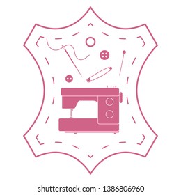 Vector illustration with tools and accessories for sewing. Button, thread, sewing machine, pins, needle. Template for design, fabric, print.