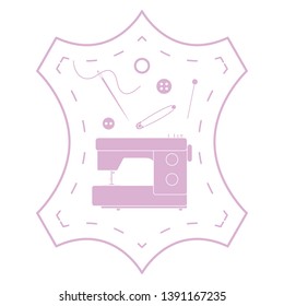 Vector illustration with tools and accessories for sewing. Button, thread, sewing machine, pins, needle. Template for design, fabric, print.