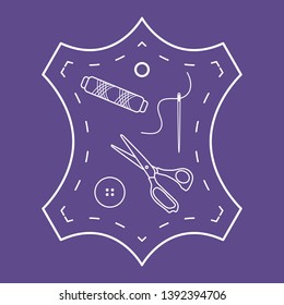 Vector illustration with tools and accessories for sewing. Button, thread, scissors, needle. Template for design, fabric, print.