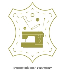 Vector illustration with tools and accessories for sewing. Button, thread, sewing machine, pins, needle. Template for design, fabric, print.