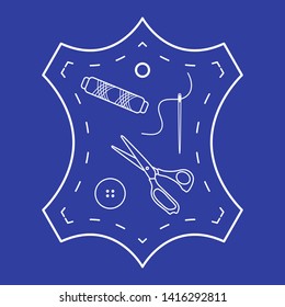 Vector illustration with tools and accessories for sewing. Button, thread, scissors, needle. Template for design, fabric, print.