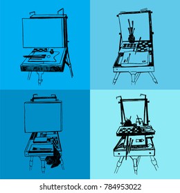 vector illustration of tools for artist.Sketchbox