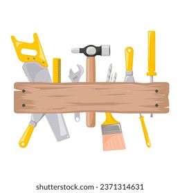 Vector illustration of tools. A set of working tools in storage. International labor day with different work tools. Vector illustration