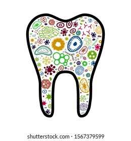 Vector Illustration Of Tooth And Bacteria Inside For Decay And Cavity Mouth Problems Visual 