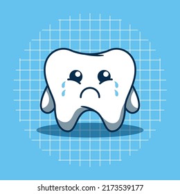 Vector illustration of tooth character being sad