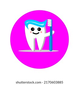 vector illustration of a tooth character mascot carrying a toothbrush and toothpaste, suitable for advertisements, posters, banners, icons, mascots, logos, etc.