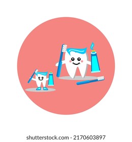 vector illustration of a tooth character mascot carrying a toothbrush and toothpaste, suitable for advertisements, posters, banners, icons, mascots, logos, etc.