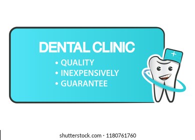 Vector illustration of tooth doctor and textbox for stomatology
