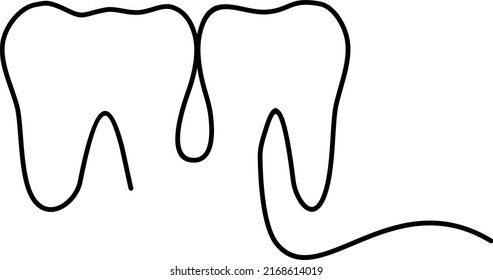 Vector illustration of a tooth drawn in one line. Vector tooth continuous line.