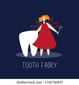 Vector illustration with the tooth fairy. fairytale character in flat style