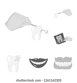 Vector illustration of tooth and happy logo. Set of tooth and whitening stock symbol for web.