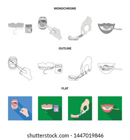 Vector illustration of tooth and happy logo. Collection of tooth and whitening stock symbol for web.