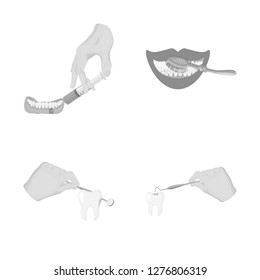 Vector illustration of tooth and happy sign. Collection of tooth and whitening vector icon for stock.