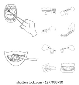Vector illustration of tooth and happy sign. Collection of tooth and whitening stock vector illustration.