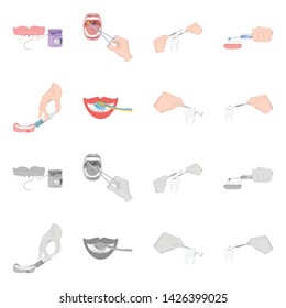 Vector illustration of tooth and happy sign. Set of tooth and whitening stock vector illustration.