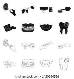Vector illustration of tooth and happy symbol. Set of tooth and whitening vector icon for stock.