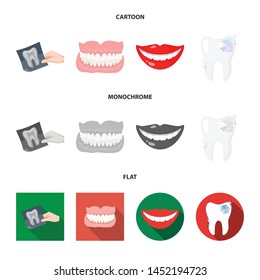 Vector illustration of tooth and happy symbol. Collection of tooth and whitening stock symbol for web.